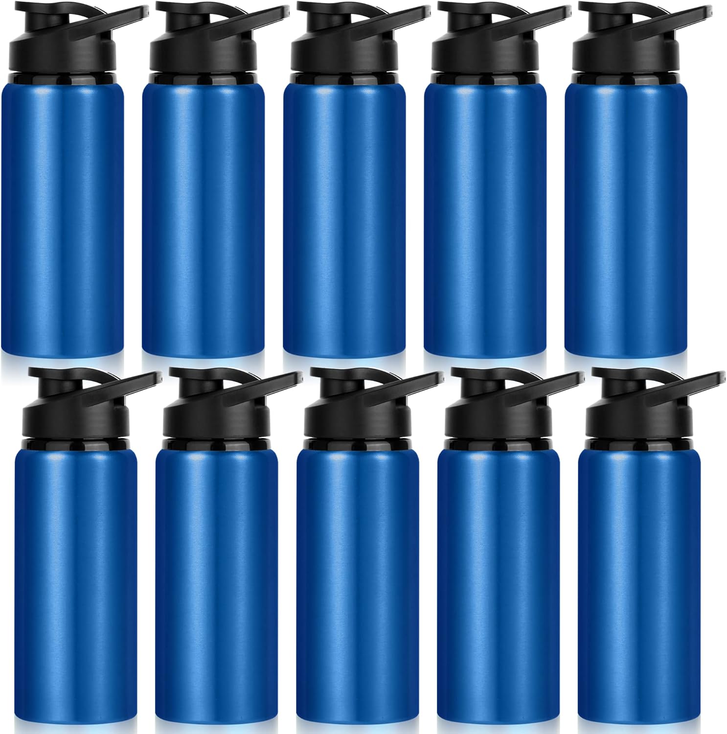 10 Pack Water Bottles Bulk, 20oz Sports Aluminum Water Bottle with Snap Lids Metal Reusable Water Bottles Leak proof Personalized Bottle for Travel Camping Gym Hiking Fishing(Blue)