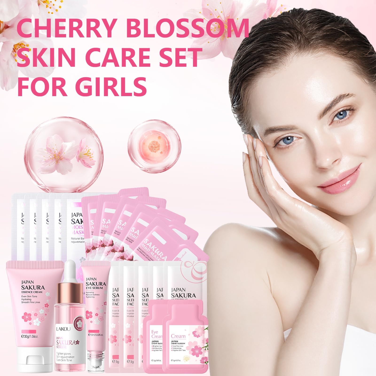 Asheyya Sakura Skincare Set & Kits, Skin Care for Teenage Girls Skincare for Kids with Face Cream Face Serum, Lip Mask - Image 2