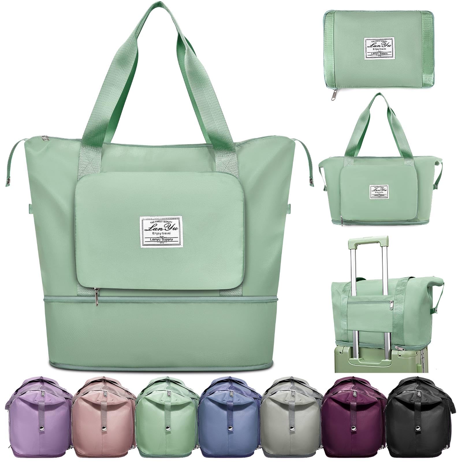 Ranslen Large Capacity Folding Travel Bag,Expansion Travel Duffel Bag with Dry and Wet Separation Portable Travel Duffel Bag