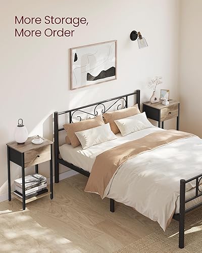 Miniatura 5 de VASAGLE Mesita de noche, mesa auxiliar con cajón de tela, mesa auxiliar de 24 pulgadas de alto con estante de almacenamiento, dormitorio, roble