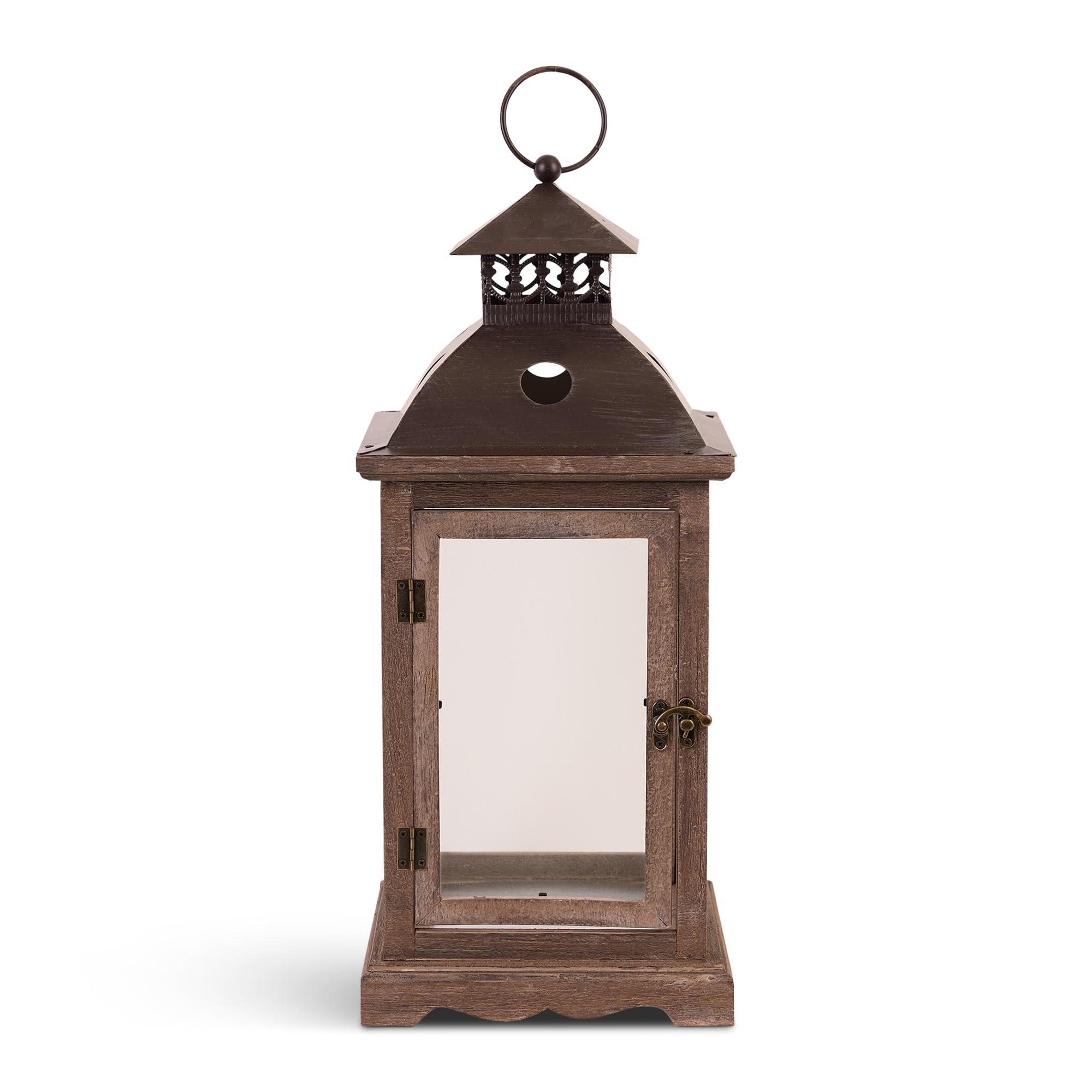 Accent Plus Zingz & Thingz Monticello Wooden Hanging Candle Lantern, Decorative Light Home Decor, 18.5" Tall, Weathered Wood Finish