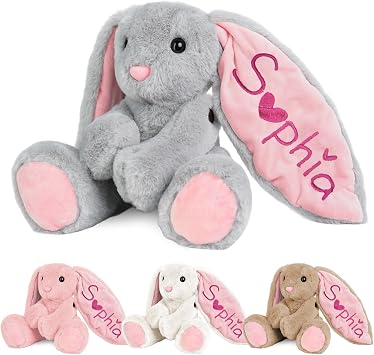 Personalized Bunny Plush with Embroidered Name, Custom Stuffed Animals for Babies, Bunnys Plush Toys for 3 Years Old Girl Gifts, Birthday Easter for Baby Boys Girls Toddlers Newborn Bunny