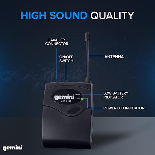 Miniatura 3 de Gemini Sound UHF-02HL-S34 - Auriculares inalámbricos UHF de doble canal y sistema de micrófono de solapa, perfecto para instructores de fitness,