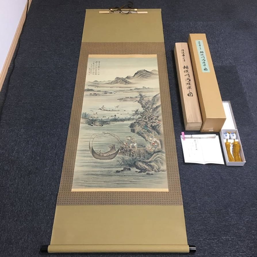 ◎掛け軸(船/人物) 真作/立松輝石/高砂之図/祝掛軸/正月掛軸/人物図/掛軸☆宝船☆AG