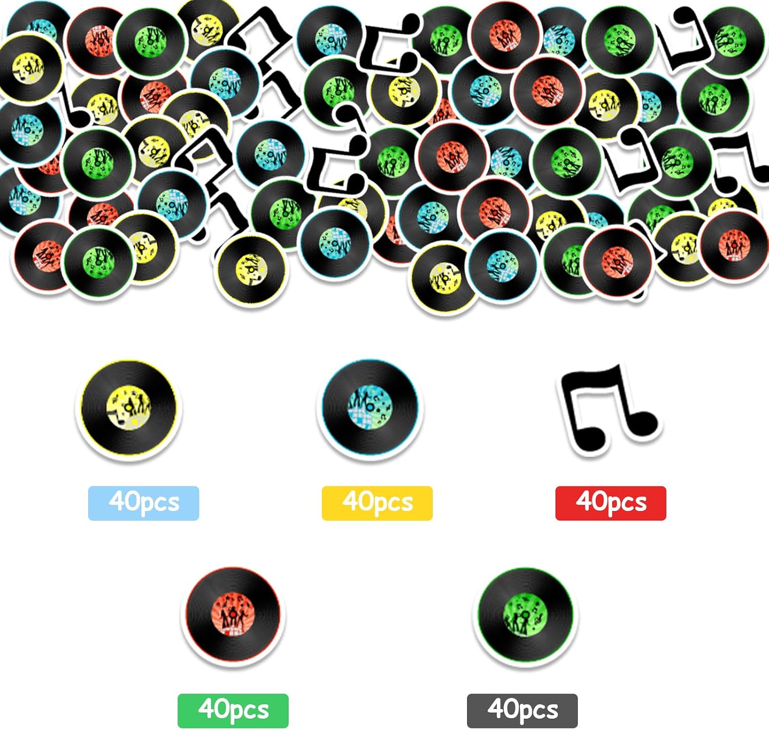 50s Theme Record Confetti, Colorful 1950s Rock and Roll Party Record Table Scatters for Home Bar Music Studio Decor, Retro Hippie Back to 50s Sock Hop Musical Party Decorations Supplies