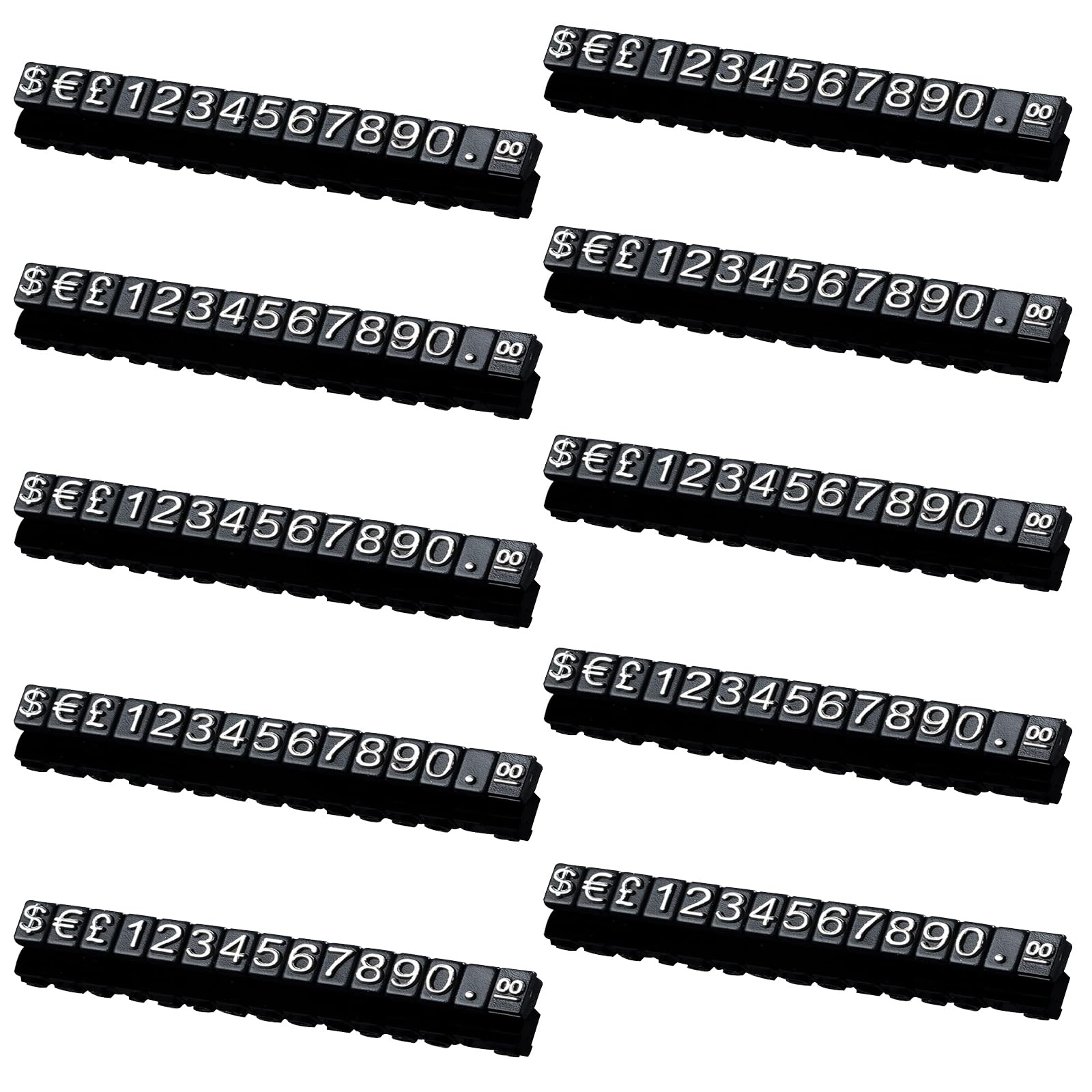 Unifizz Digital Price Tag, 5mm Height Counter Commodity Price Label Tag, £ € $ Arabic Number Price Display Board, Black Base Sliver Word 10 PCS
