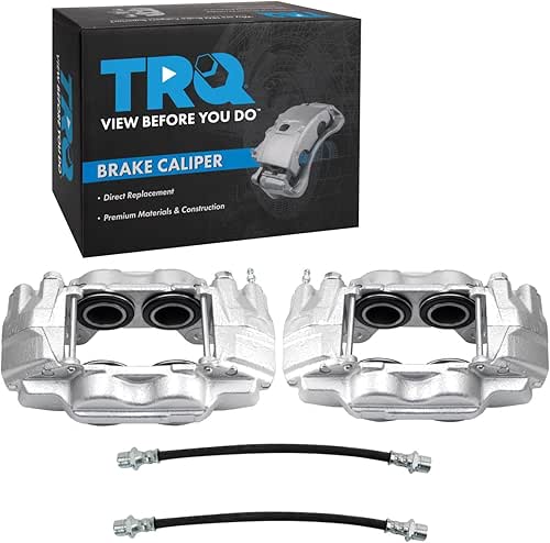 TRQ Front Brake Caliper Set Brackets Hoses Zinc Coated Compatible
