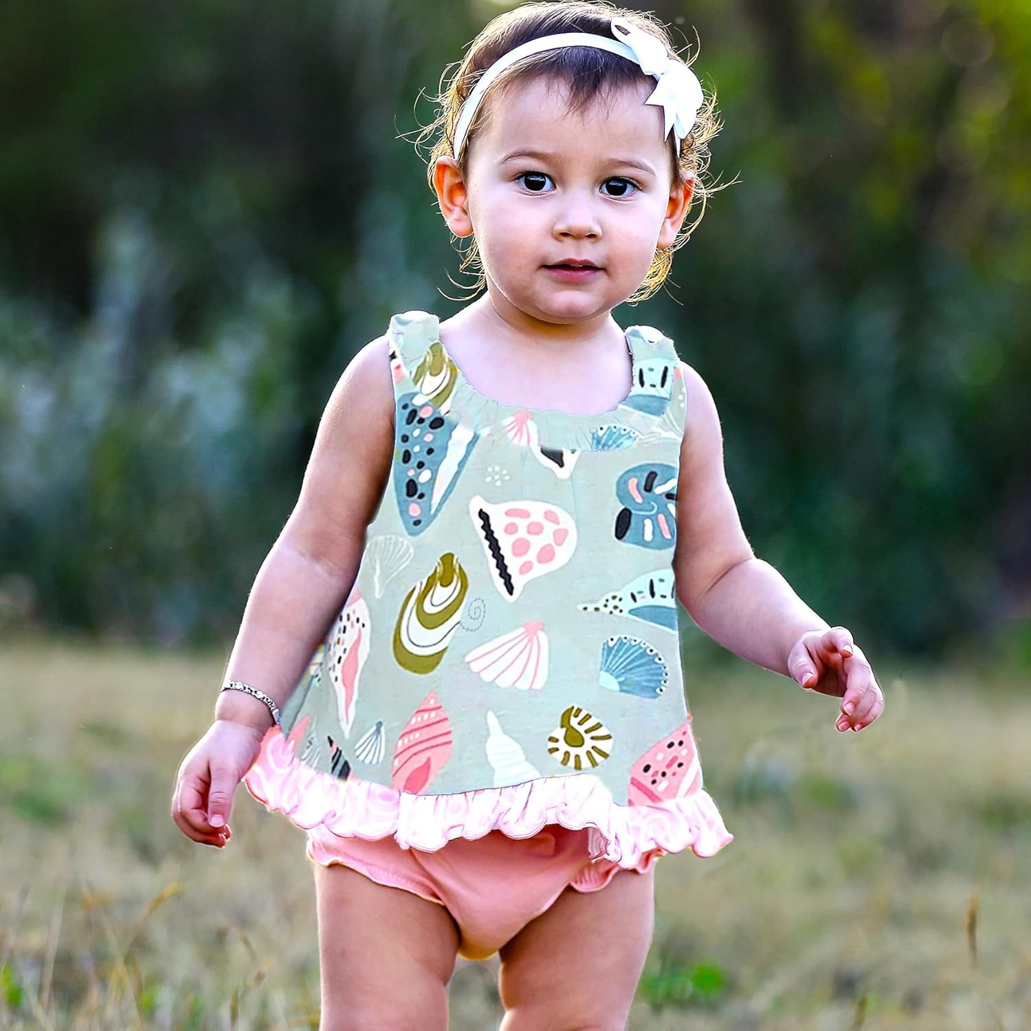 AnnLoren Baby and Big Girls Seashell Swing Tank Top Spring Summer Separates 12-24 Mo
