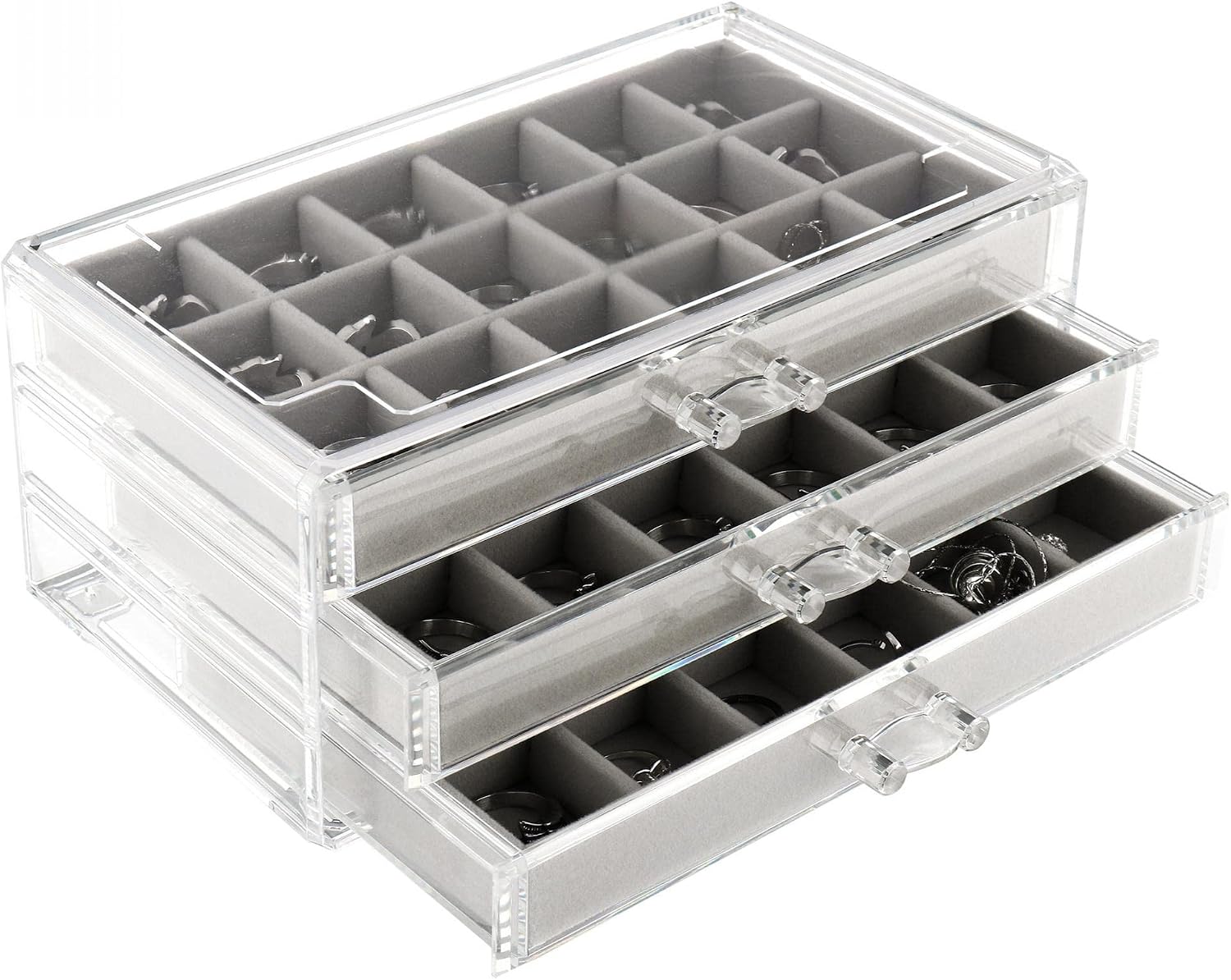 Gelory Jewellery Box for Women with 3 Drawers,Velvet Jewellery Organiser Gifts for Rings Bracelets, Necklaces, Brooches