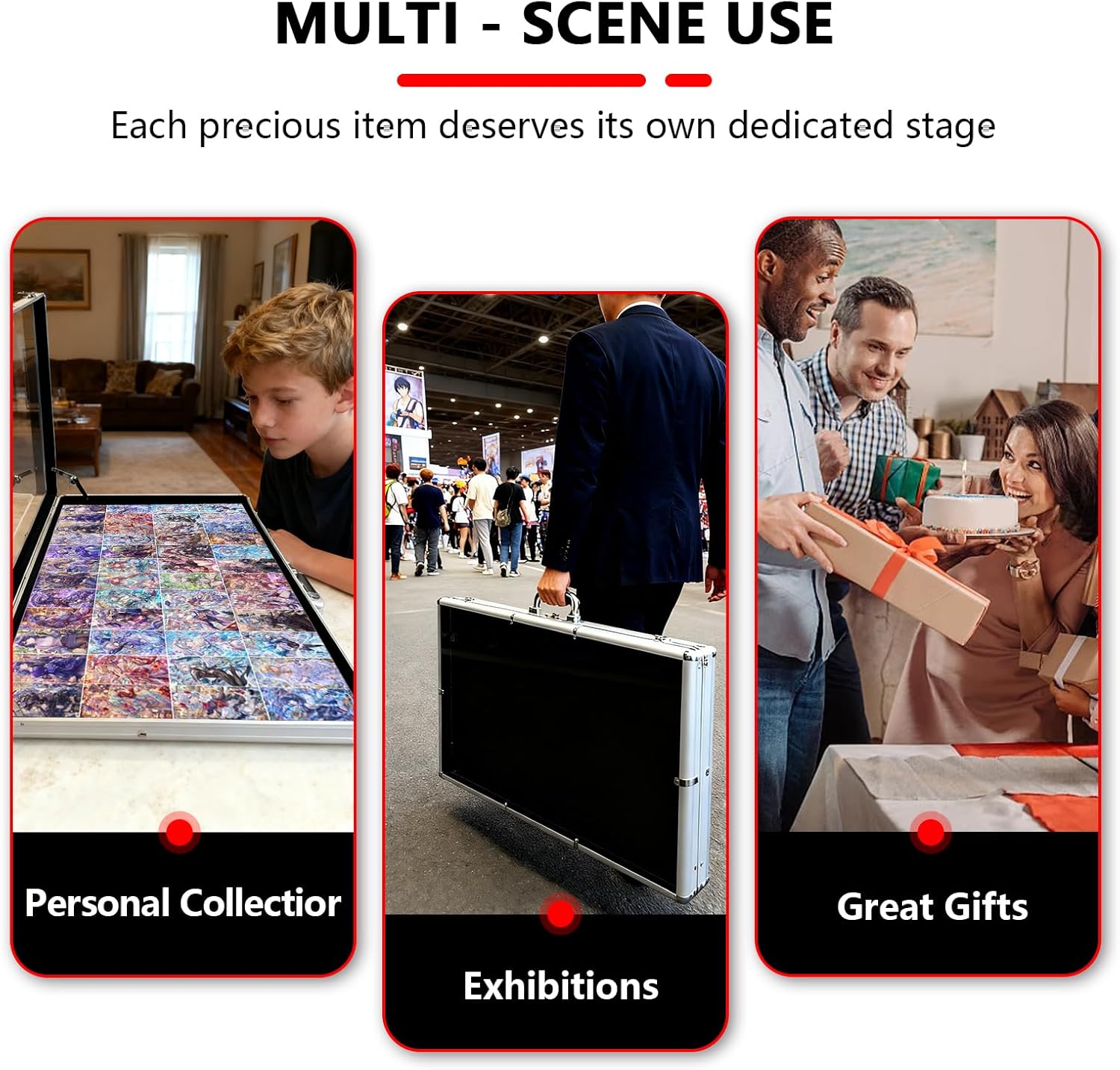 34"x22" Card Show Display Case Aluminum, Trading Card Display Case with Handle, Lockable Portable Trade Show for Baseball Sports Jewelry MTG Cards Collectible Cards (Silver)