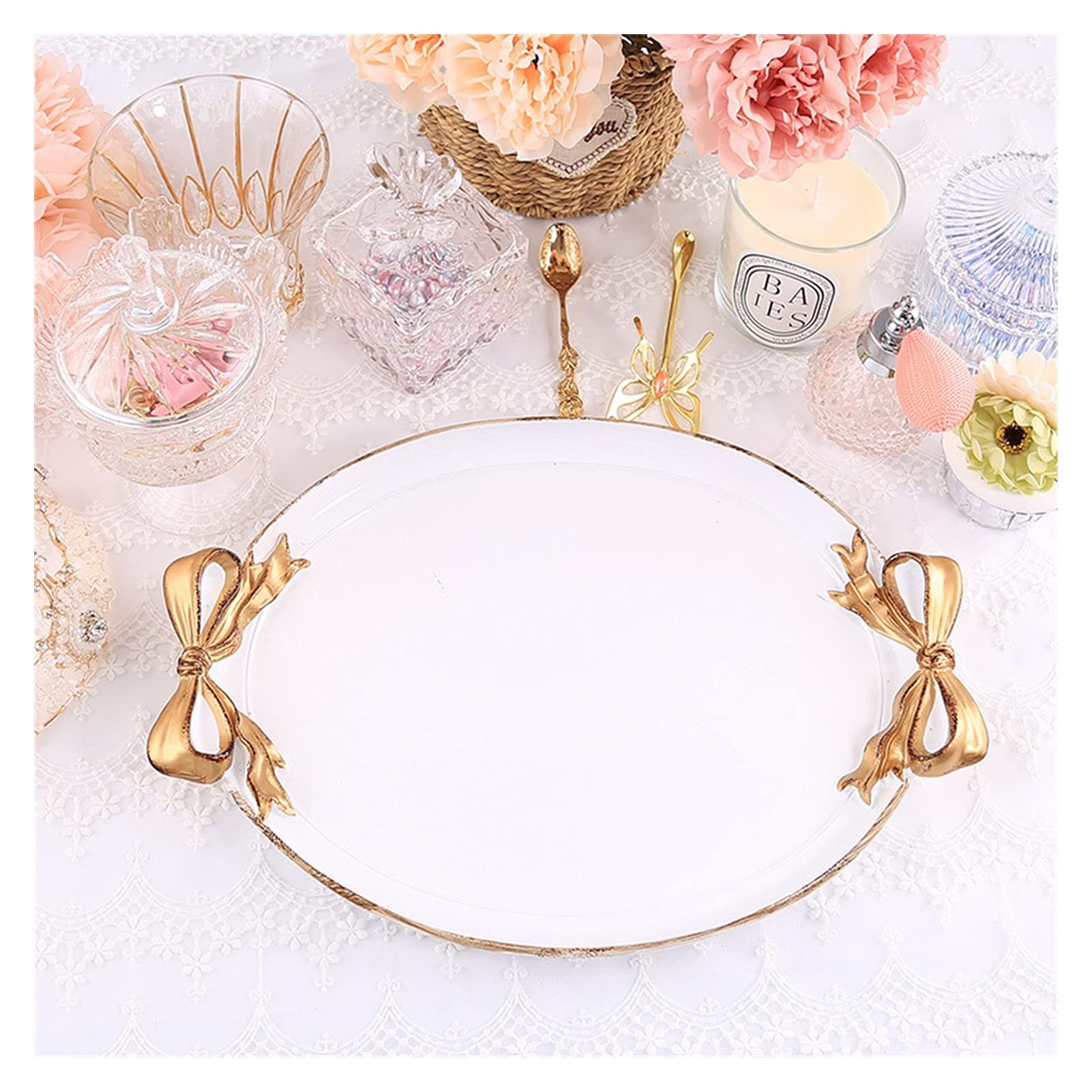 Bandejas Oval Resina Verde Almacenamiento Joyería Plato Postre Placa Placa Cocina Organización Cosméticos Anillo de Boda Tray Crafts Regalos (Color : White)