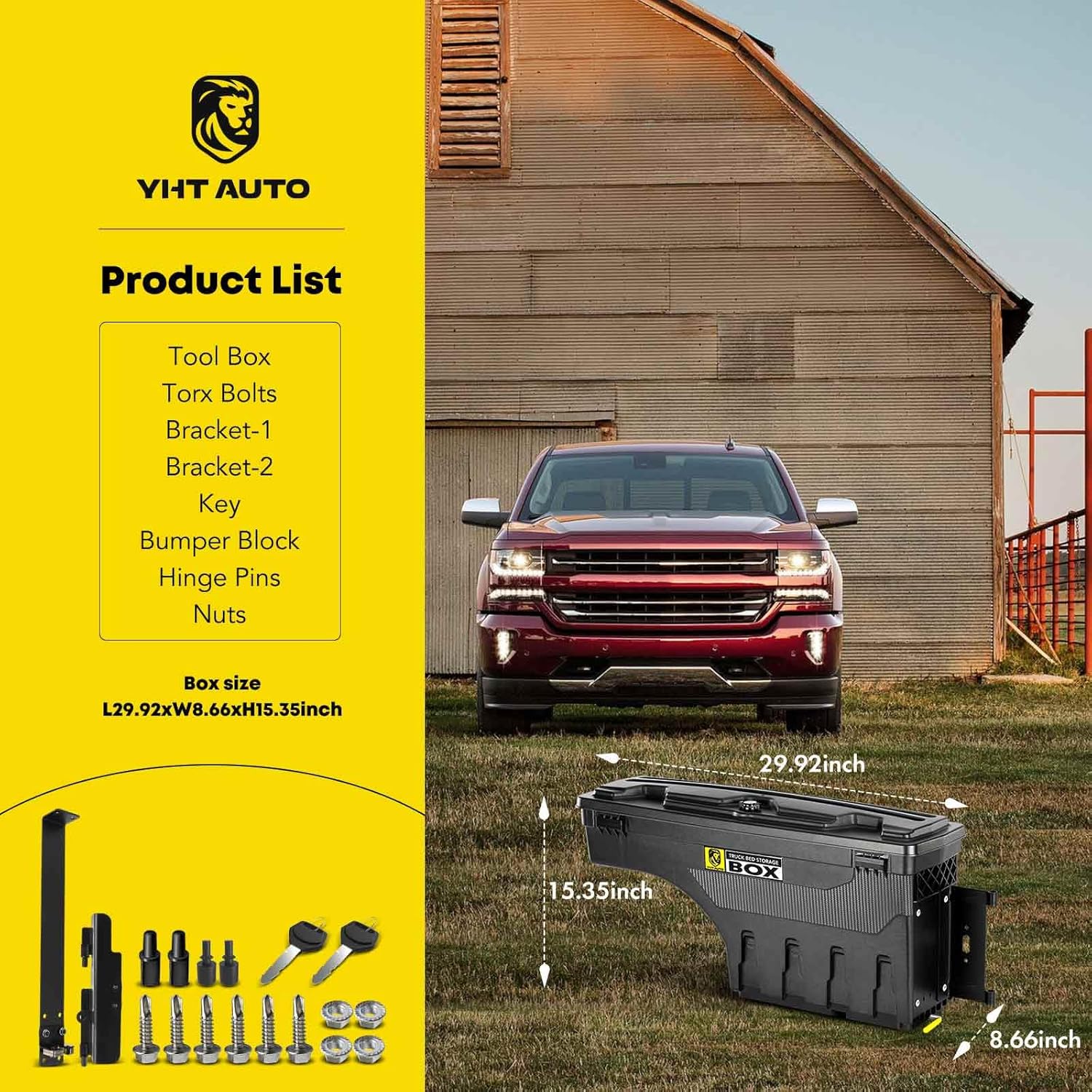 YHTAUTO Passenger Side Truck Bed Storage Tool Box Compatible with 1997-2014 Ford F-150 & 2004 F-150 Heritage Fleetside Toolbox, Without Bed Rail Storage, Lockable Swing Waterproof Wheel Well ToolBox