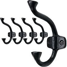 SKOLOO Heavy-Duty Black Wall Hooks Set - Farmhouse Style Cast Iron Hooks, Pack of 5 - Ideal for Backpack, Coat, and Towel Hooks - Perfect for Entryway, Mud Room, and Bathroom Storage