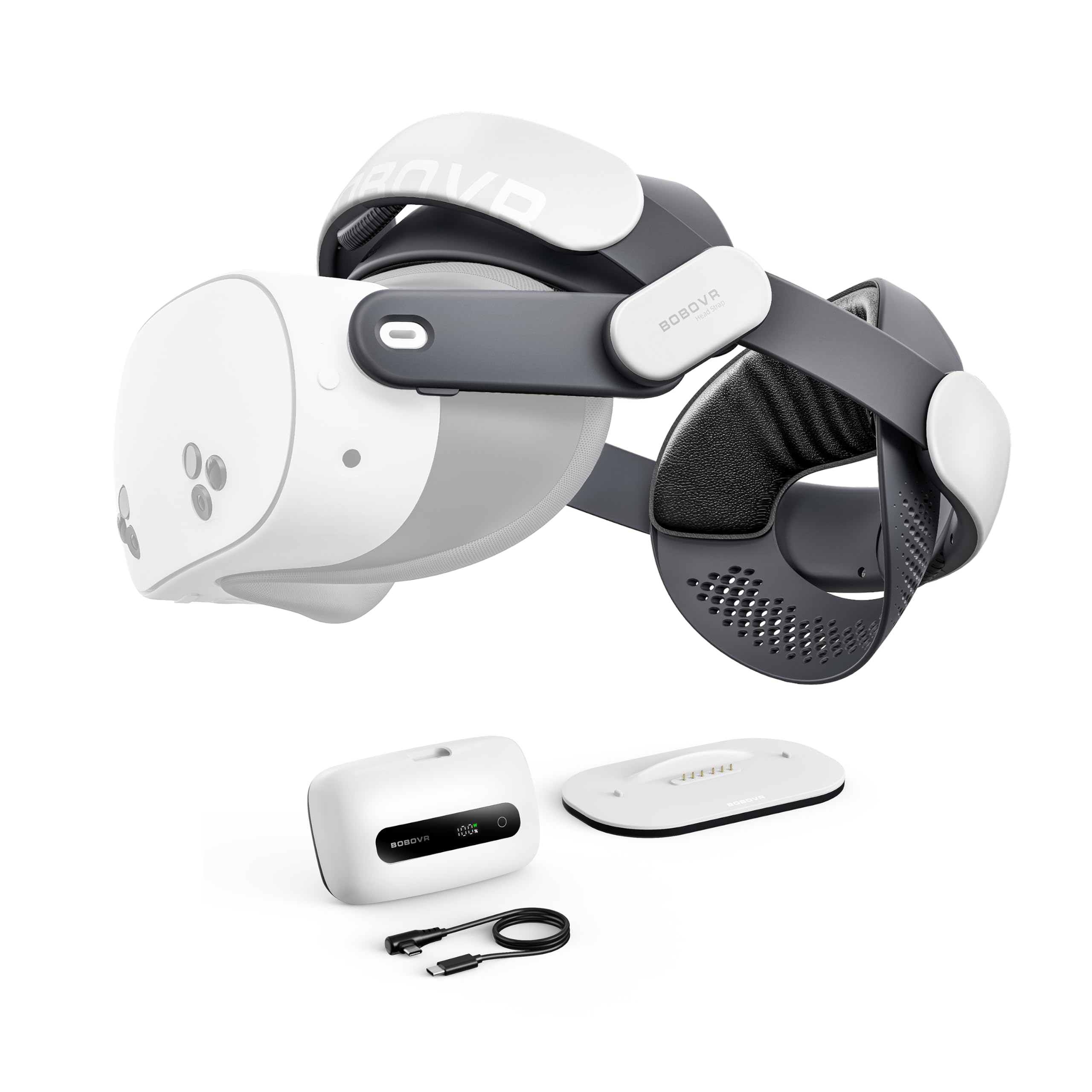 BOBOVR M3 Pro+ Strap Kompatibel mit Meta Quest 3S and Quest 3,Dual Halo und Elite Fit Modus, Einstellknöpfe vorne und Hinten, Reduzierter Druck auf das Gesicht