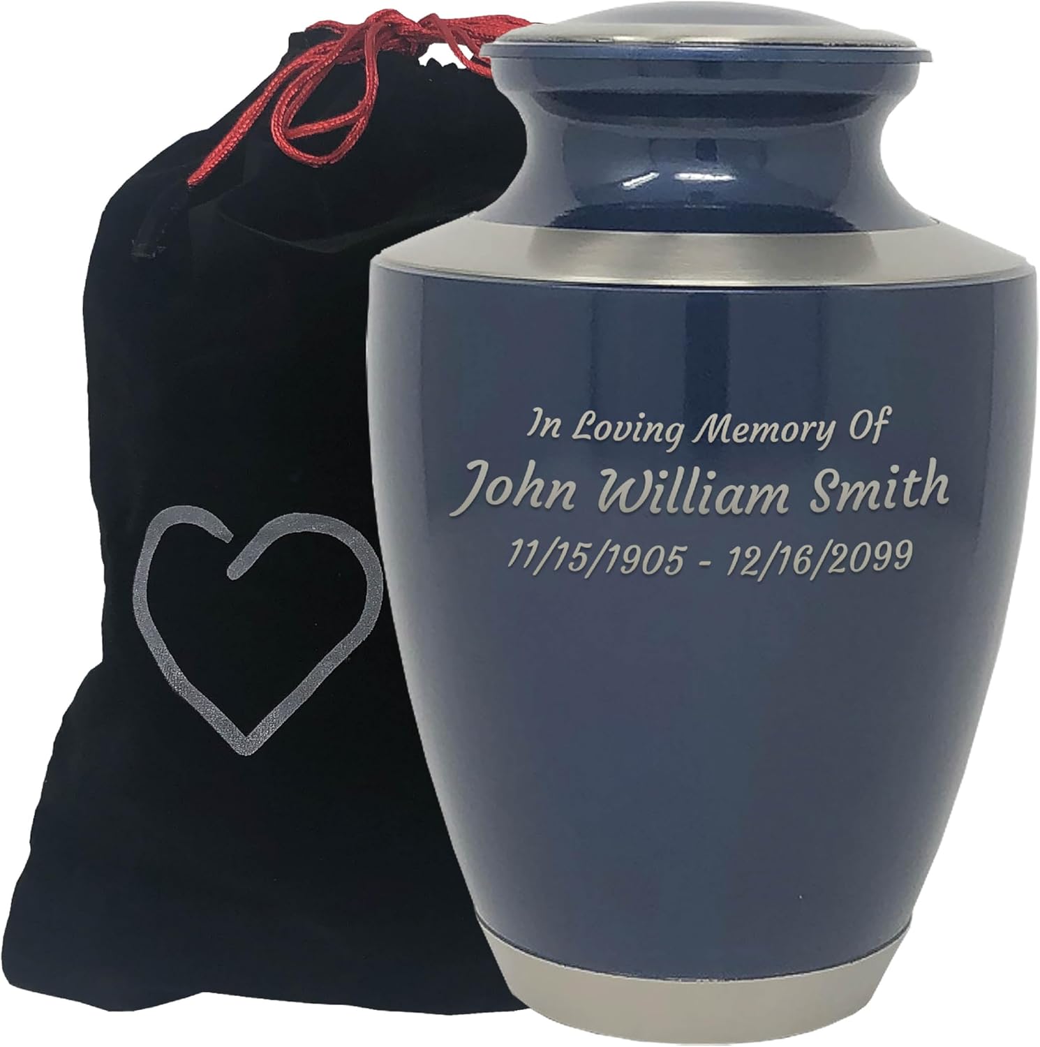 Custom Engraved Modern Moonlight Blue Adult Urn - Laser Engraved with up to Three Lines of Custom Engraving Included