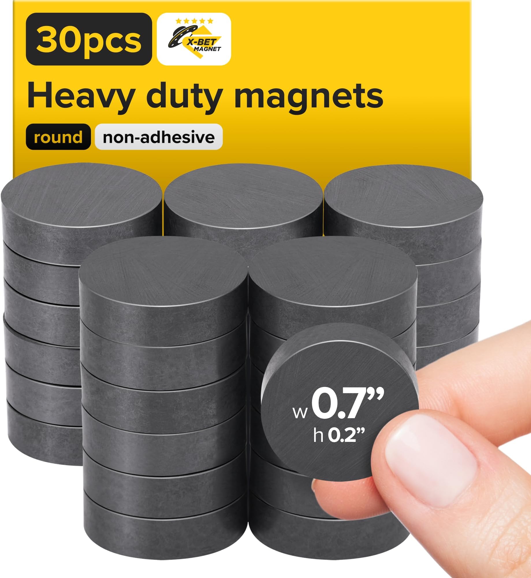 Strong Ceramic Round Magnets, 0.7x0.2 (18x5mm), 30 Pcs | Heavy Duty, Non-Corrosive, High Thermal Resistance, Versatile for Home, Office, Workshop, Whiteboard, Fridge, Crafts, & Hobby