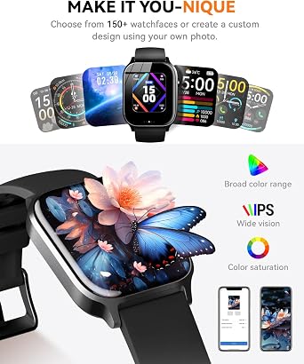 Smart Watch for Men Women- Answer/Make Call, IP68 Waterproof Fitness Tracker Watch with Monitor Sleep Step Counter(Black, 1.81)
