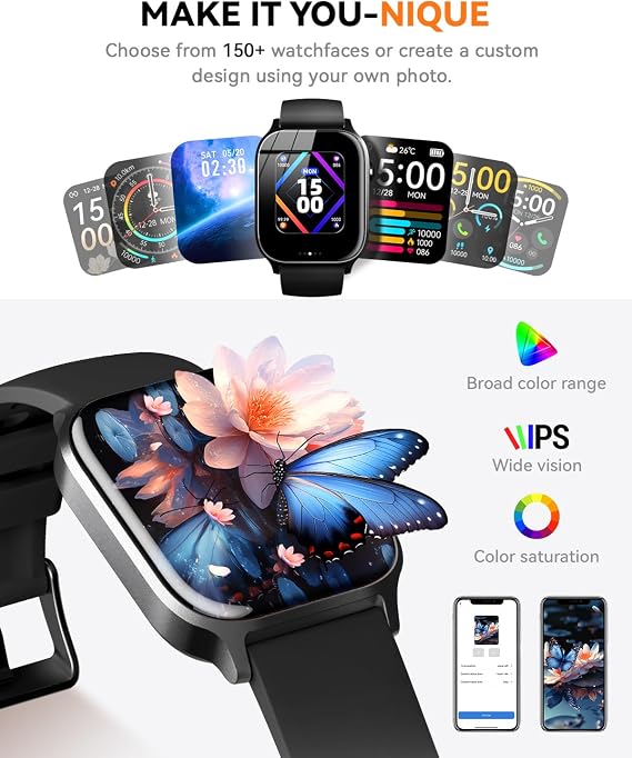 Smart Watch for Men Women- Answer/Make Call, IP68 Waterproof Fitness Tracker Watch with Monitor Sleep Step Counter(Black, 1.81)