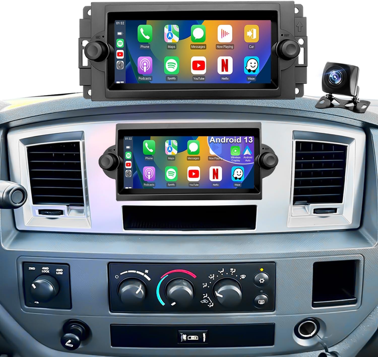 5GWiFi Car Radio for Dodge Ram 1500/2500/3500 2006-2008, Durango Charger 2005-2007, Jeep Grand Cherokee 2005-2007, Commander 2006-2010, 6.8inch Touch Screen Stereo Wireless Carplay Android Auto GPS FM