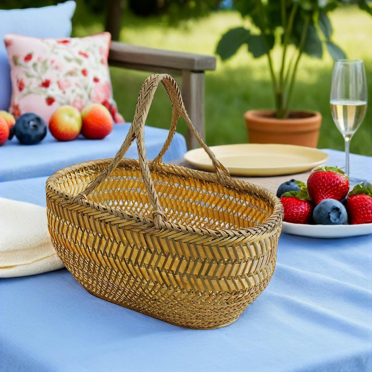 Home Vegetables Basket Weaving Basket for Shopping and Storage for Fruits and Snacks Random Color Design
