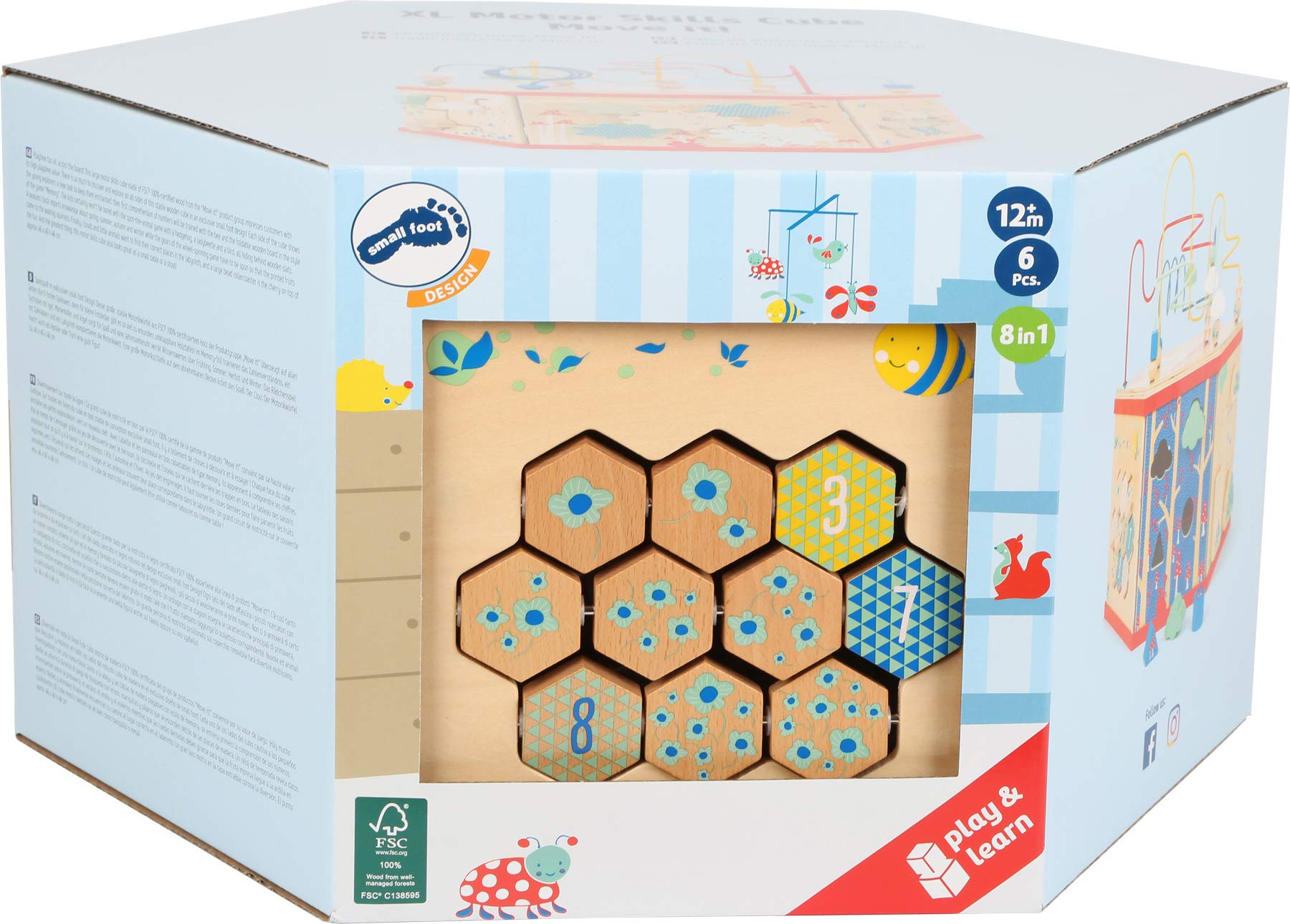 small foot Motorikwürfel XL Move it aus FSC 100%-zertifiziertem Holz, Motorikspiel auf Sieben Spielflächen, 11051, Mehrfarbig