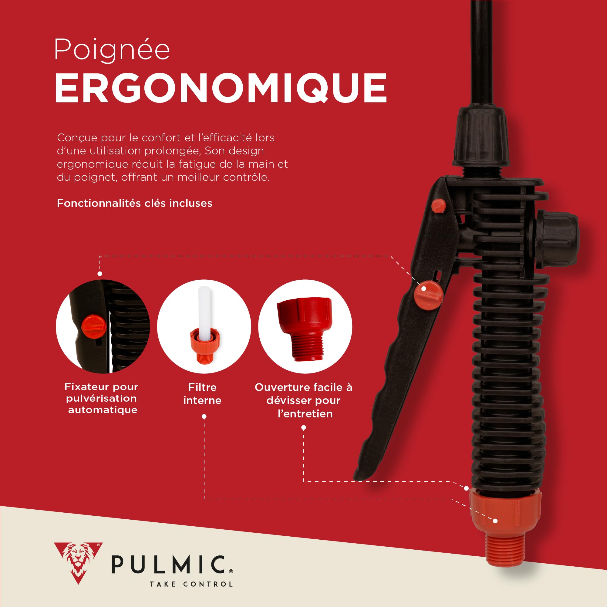 Pulmic Pulvérisateur Manuel à Dos 16 L, Lance en Fibre de Verre 67 cm, Professionnel pour Traitements Agricoles