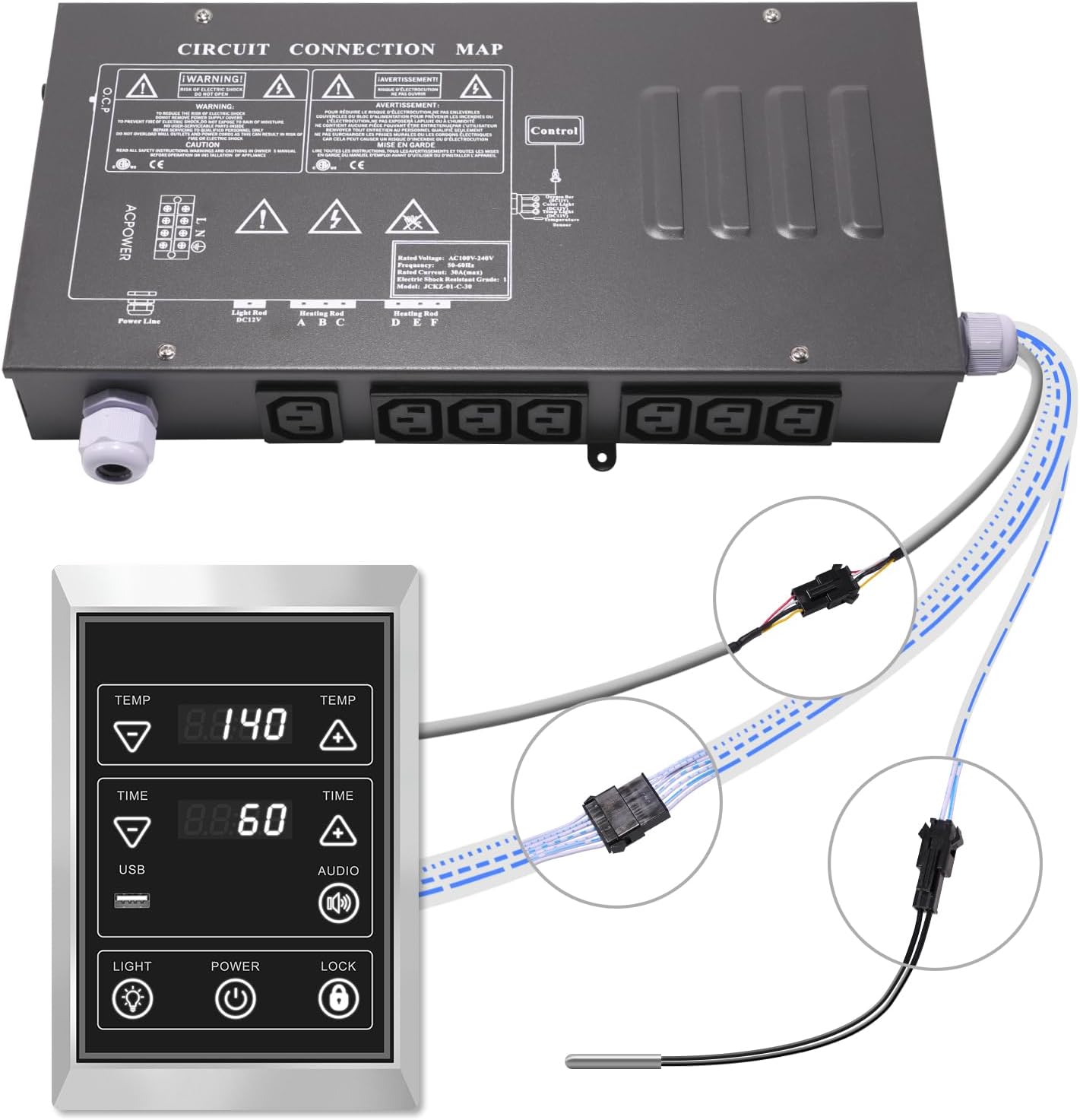 Infrared Sauna Electrical Control Box and Infrared Sauna LCD Control Panel with a Temperature Control Probe, 149℉, 60Min (110, Volts)