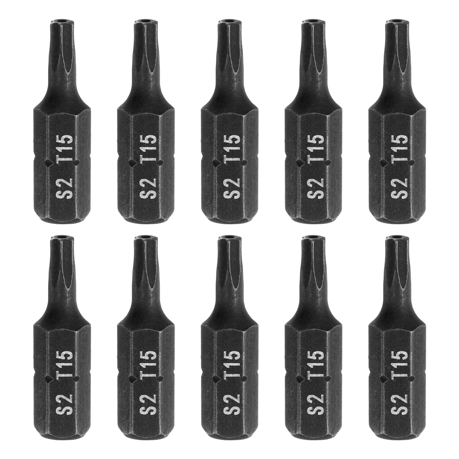 sourcing map 10pcs T15 Torx Screwdriver Bit 1/4" Hex Shank 25mm/1" Length S2 Steel Star 6 Point Head Hex Security Screw Driver Bits with Hole for Impact Electric Screw Driver Power Tools, Black