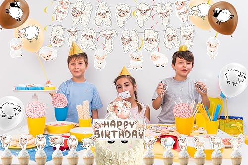Miniatura 7 de Juego de decoraciones de fiesta de ovejas, 38 unidades, blanco, unisex, para adultos y niños, perfecto para cumpleaños, baby showers, celebraciones