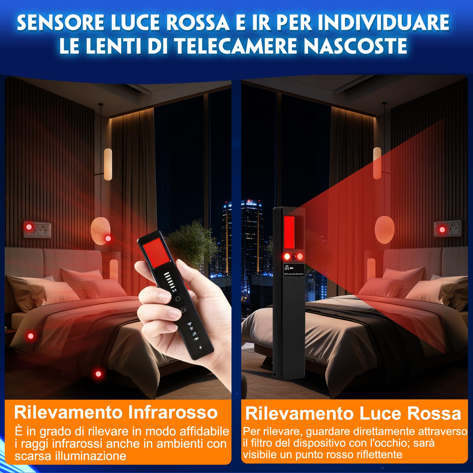 Detectores de Cámara Oculta 5 in 1, GPS Detector de Dispositivo Oculto, Detector de Errores, Detector Antiespía, Detector de Señal RF, per Casa, Hotel, Ufficio | Sicurezza Antispia