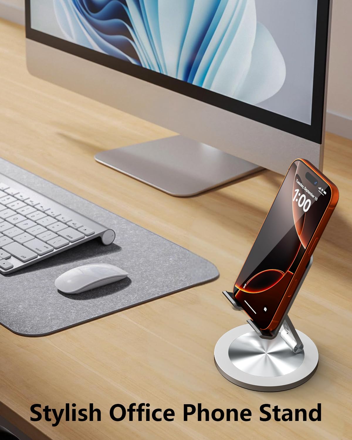 Supporto per telefono da scrivania, girevole a 360°, doppio supporto pieghevole regolabile, base in alluminio resistente, antiscivolo, stabile, per casa, ufficio, studio, adatto per telefoni