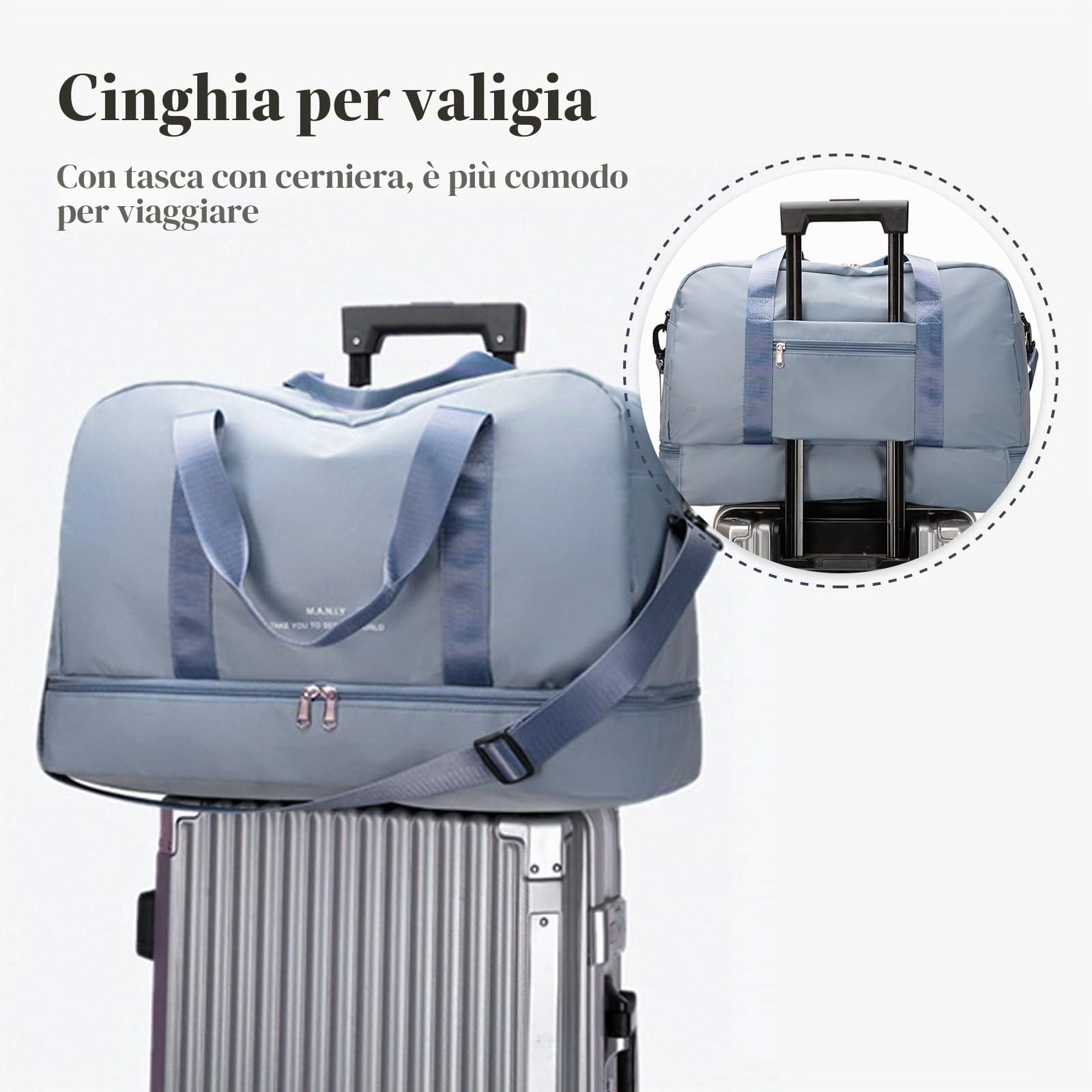 CORIOS Borsa Sportiva Donna/Uomo Borsone da Viaggio Grande Capacità Weekender Pernottamento Borsone Palestra con Scomparto Scarpe Bagaglio a Mano per Palestra Sport Viaggi Grigio