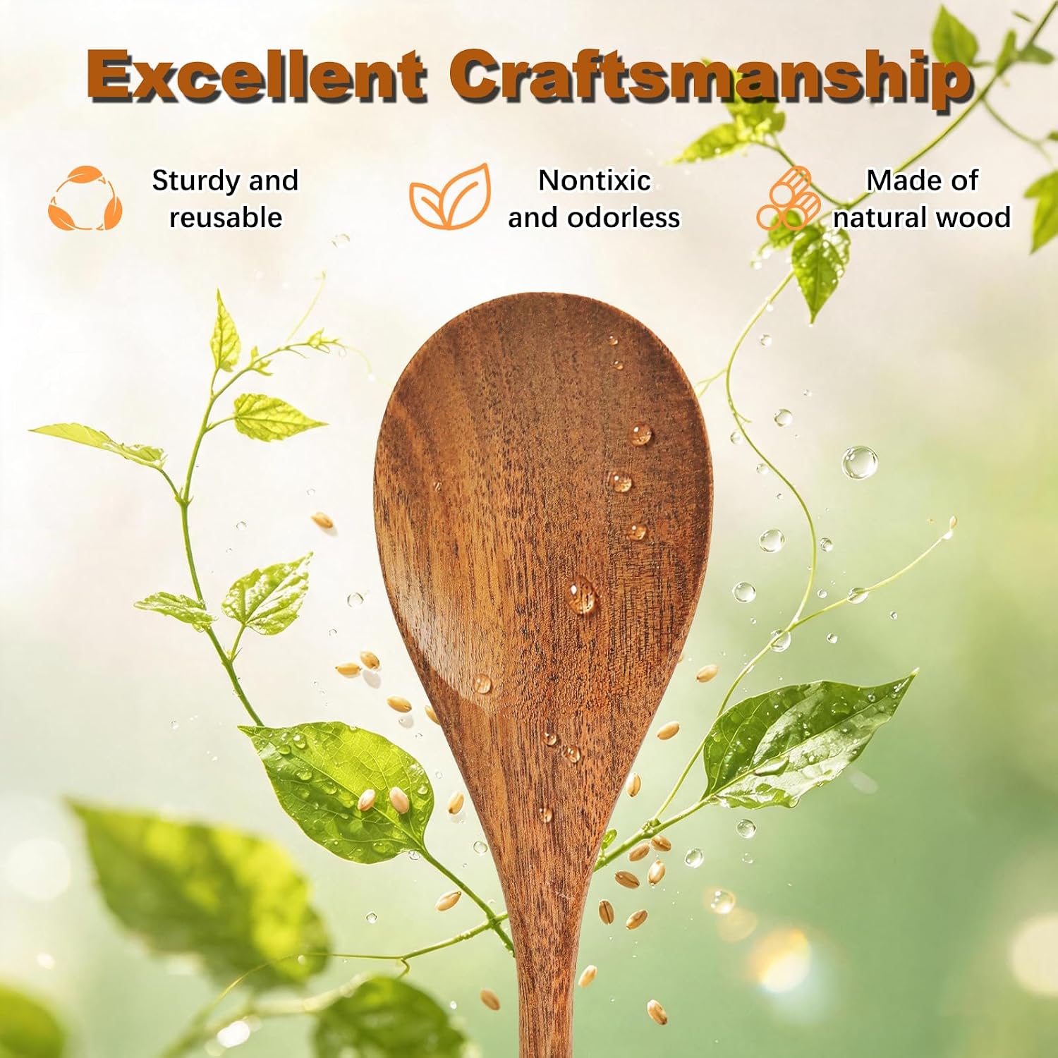 2-P Set of Acacia Wood Cooking Spoons, Wooden Kitchen Utensils.
