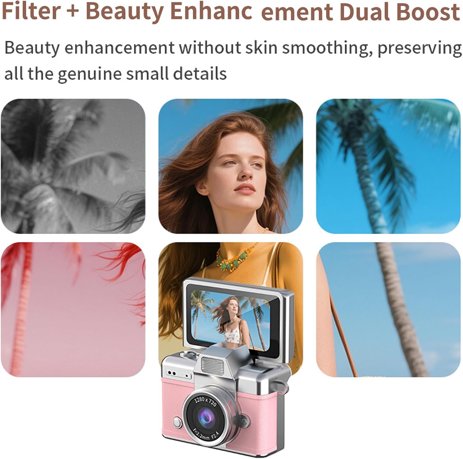 2026 New Mini Digital Camera with 1.47 in LCD Screen 1080P, Mini Keychain Retro Camera with 64GB Card - Flip Screen, Built-In Flash, Strap and Keychain - Ideal for Travel, Study, And Concerts (Purple)