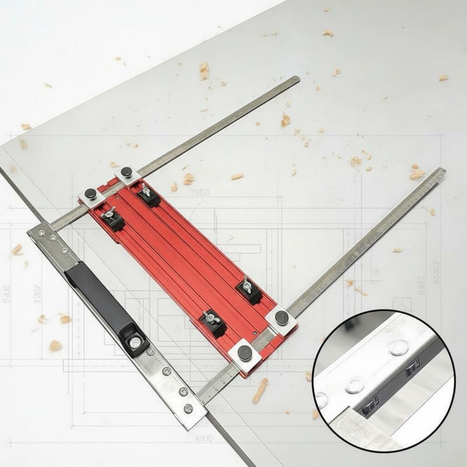Base per Macchina da Taglio Supporto Robusto con Scale Integrate Slot di Posizionamento Manico Antiscivolo Screw Adattabile Adatta per Bricolage Manutenzione Domestica, 500MM, Con Ruote