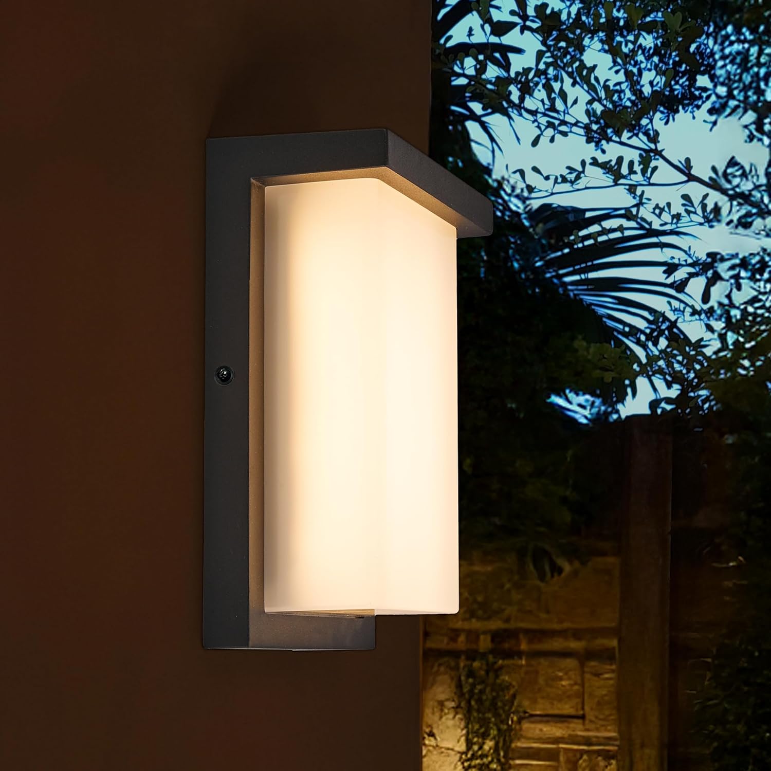 Maxxima 8" LED Porch Lantern Outdoor Wall Light, Black with Frosted Lens, 1400 Lumens, 5 CCT 2700K/3000K/3500K/4000K/5000K, Modern Exterior Patio Sconce Lantern