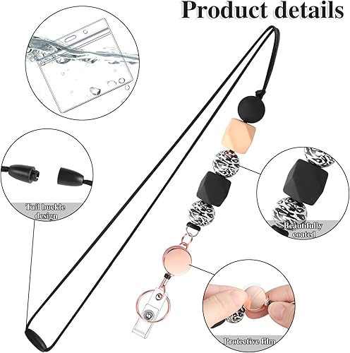 Miniatura 3 de Juego de 3 cordones retráctiles de 9 pulgadas para tarjetas de identificación, cordón para profesores con soporte de identificación, cordones de