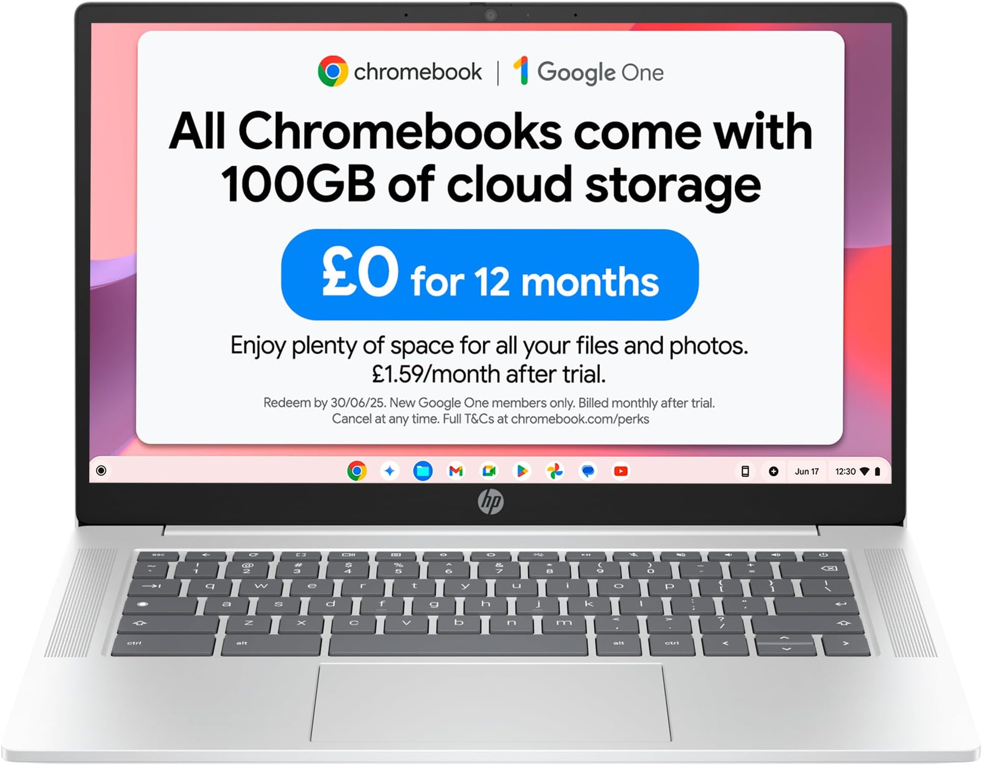 Chromebook 14" | Intel Processor N100 Processor| 4 GB RAM | 128 GB Flash Storage | Intel UHD Graphics | HD Display | Up to 12hrs battery | Chrome OS | Dual Speakers | Glacier Silver | 14a-nf0002sa