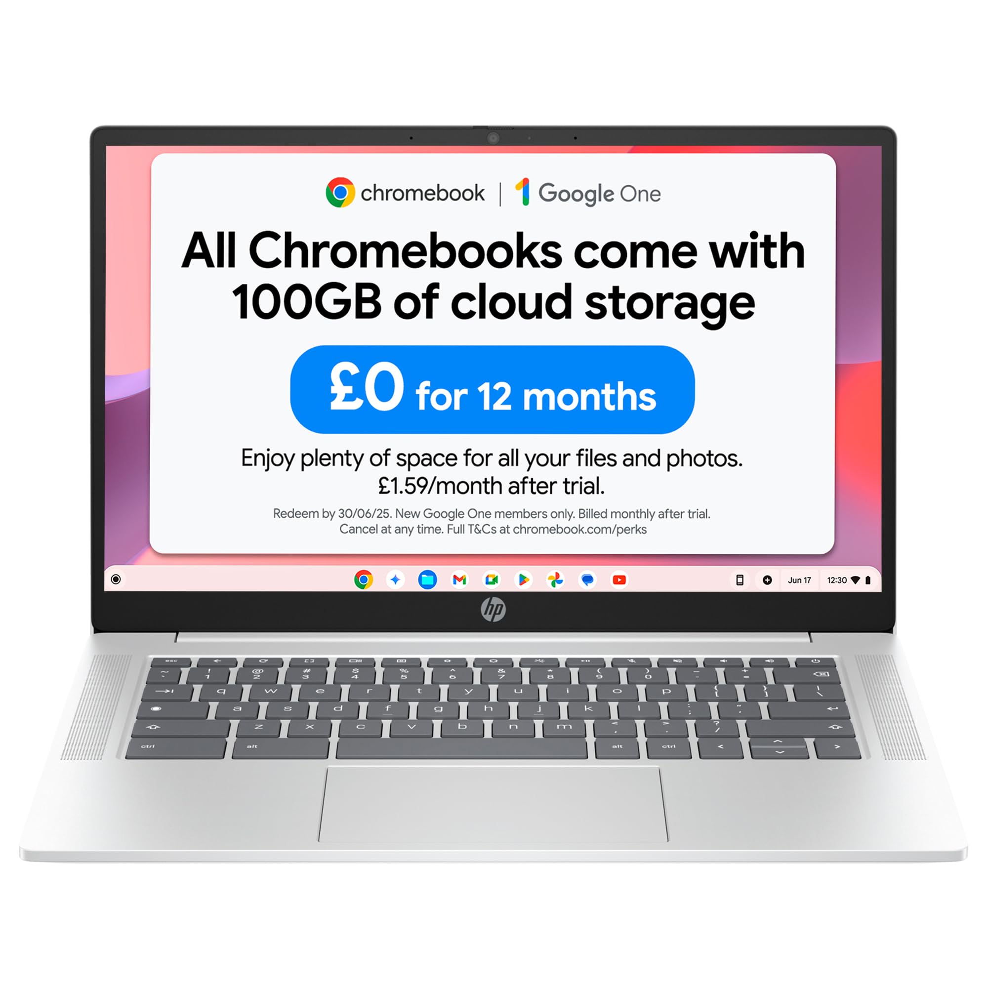 HPChromebook 14" | Intel Processor N100 Processor| 4 GB RAM | 128 GB Flash Storage | Intel UHD Graphics | HD Display | Up to 12hrs battery | Chrome OS | Dual Speakers | Glacier Silver | 14a-nf0002sa