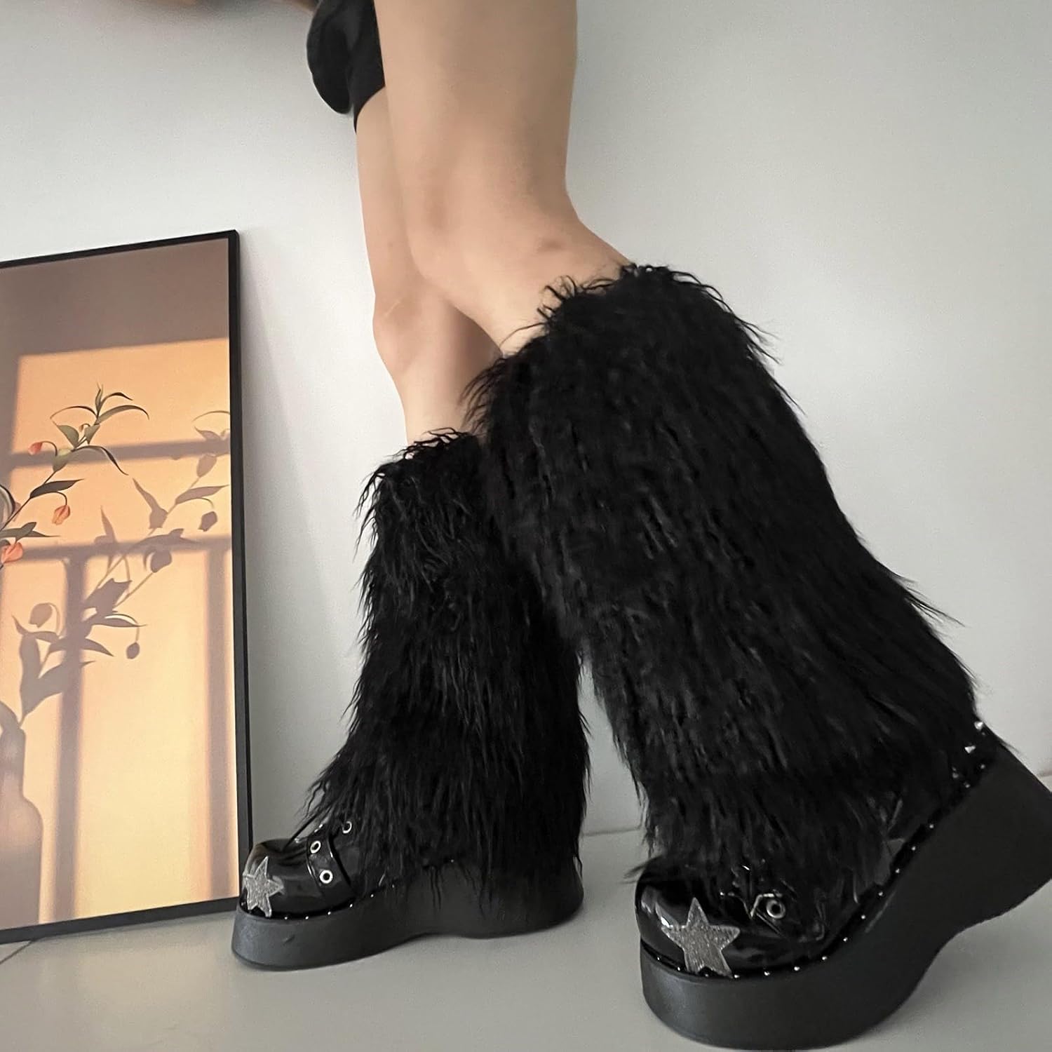 Womens Furry Party Costume Y2K Faux Furs Fuzzy Long Boots Shoes Cuffs Cover Leg Warmers/Boot Sleeves/Boot Covers Faux Furs Fuzzy Long Boots Shoes Cuff Cover Warm Furry