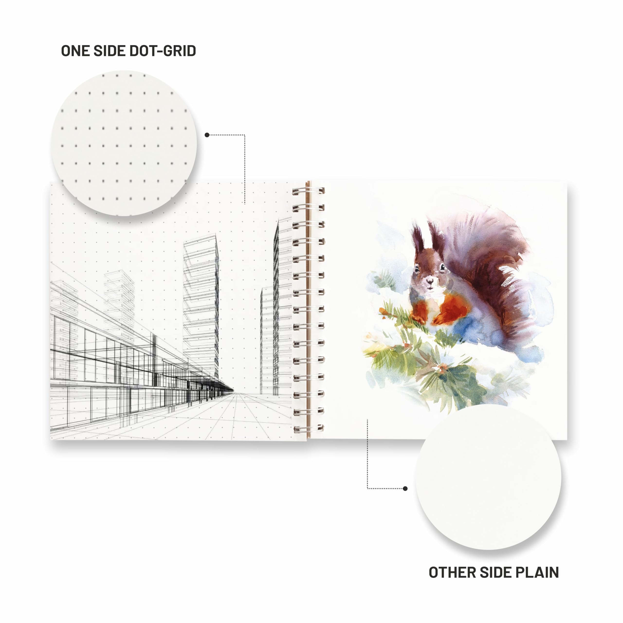 anupam SKETCHE - Blocco da disegno, formato quadrato, con rilegatura a spirale, per artisti, studenti, schizzi, 100 fogli, 140 g/m², confezione da 2, bianco