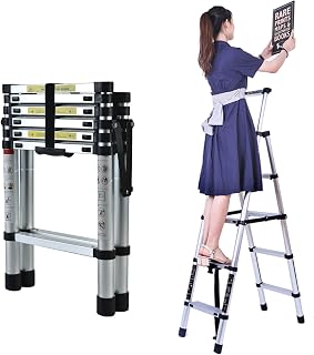11 Steps Ladder w/Handrails & Safety Lock 6+5 Step 5.34Ft Aluminium A-Frame Ladder Portable Household Telescopic Extension Extendable Folding Multi-Use Stepladder Small Gift