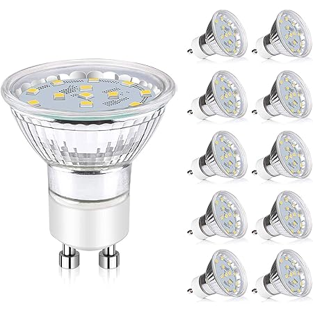 Reteck GU10 LED Light Bulbs, 380LM, 3.5W Equivalent to 50W Halogen Bulbs, 6000K Daylight White, AC 220-240V, Not Dimmable, 120° Beam Angle, Pack of 10