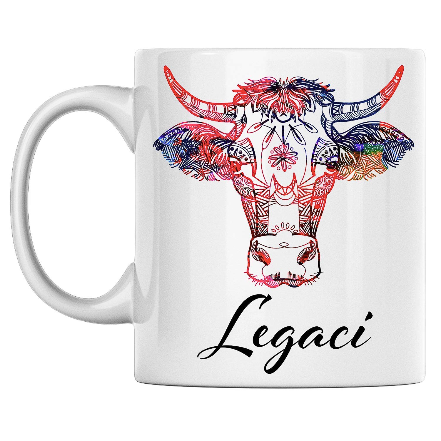 Personal Cow Mug Name Legaci White Ceramic Coffee Mug Printed On Both Sides Perfect for Birthday for Him, Her, Boy, Girl, Husband, Wife, Men, and Women