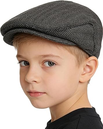 Vintage-Newsboy-Cap for Boys Toddler Kids Tweed Beret Cabbie Hat for Gentlemen for 4-8 Years