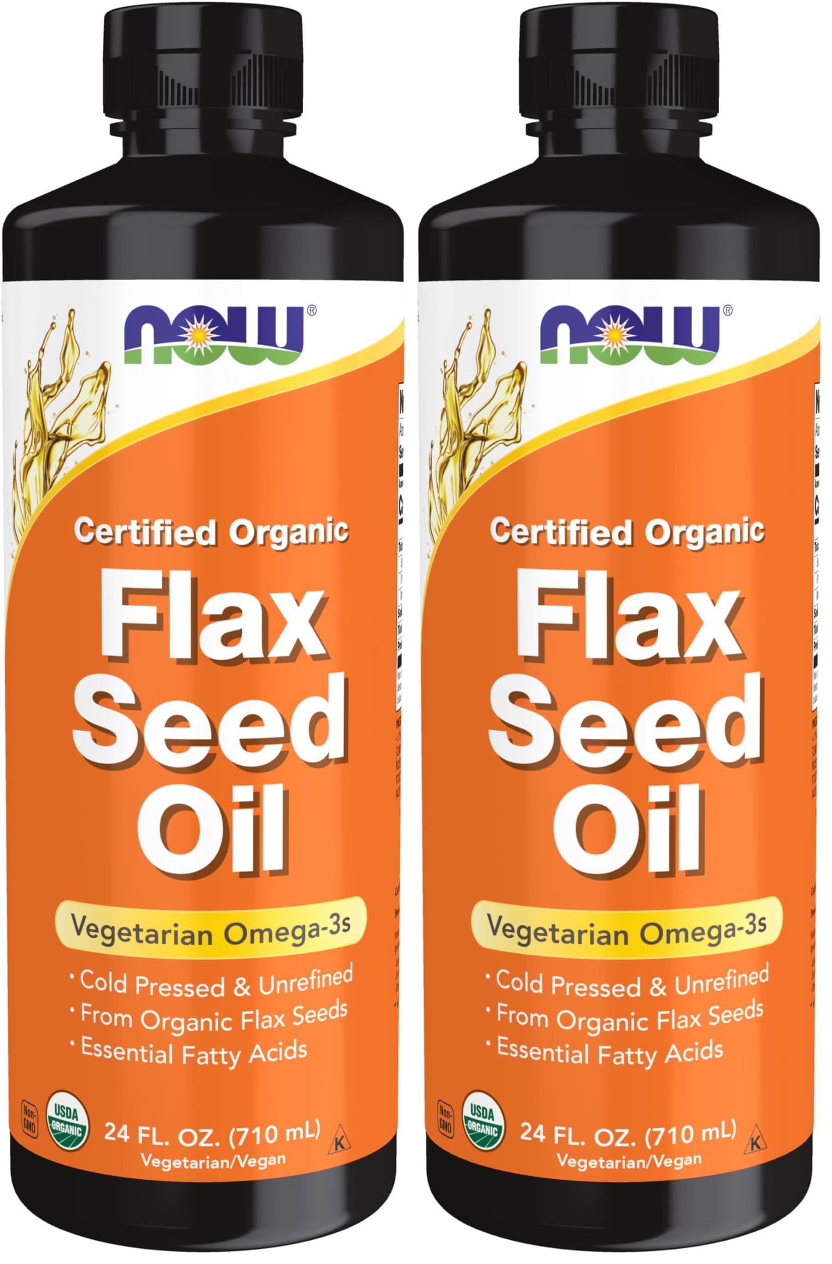 NOW Foods Supplements, Certified Organic Flax Seed Oil Liquid, Cold-Pressed and Unrefined, 24-Ounce (Pack of 2) 24 Fl Oz (Pack of 2)