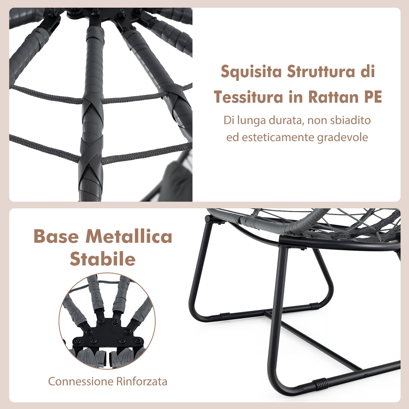 COSTWAY Poltrona in Rattan da Giardino, Cuscino Rimovibile (Grigio)
