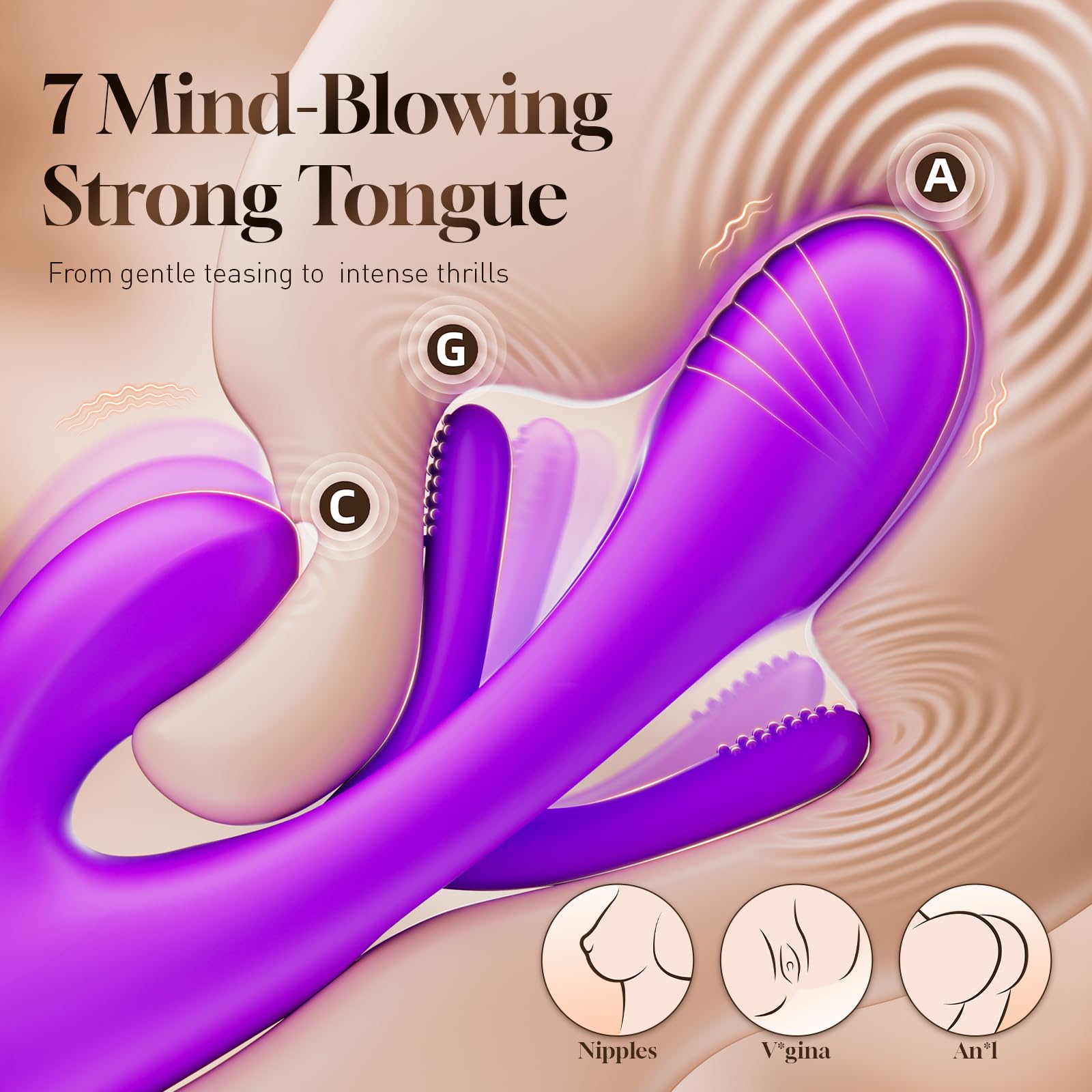 Vibrator Dildo Rabbit Sex Toys -LOVENOTE G Spot Vibrator Massager for Women Clitoral Nipple Stimulation, 3 in 1 Sex Toys with 14 Vibration & 7 Tongue Licking Flapping, Adult Product Aurieel (): Purple
