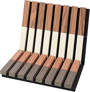 Wood Panels for Wall, 3D Soundproof Slat Wall Paneling, 4 Pack 6" x 4.7" Wall Panels for Interior Wall Décor, Living Room, Bedroom, Samples Pack