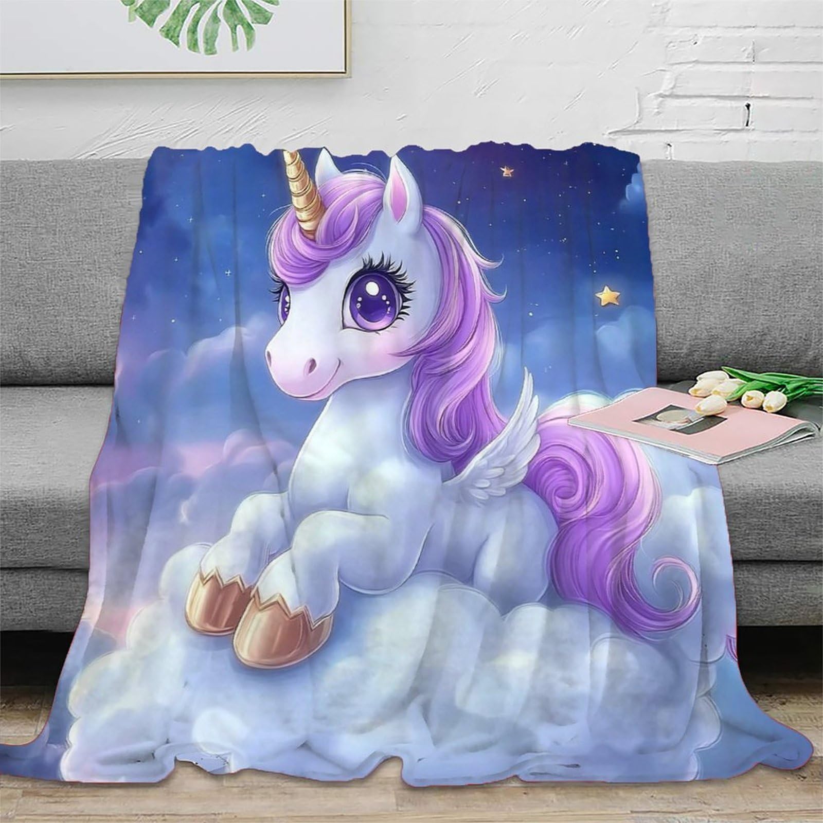 Plaid licorne 3D antistatique résistant aux lavages pour lit et canapé